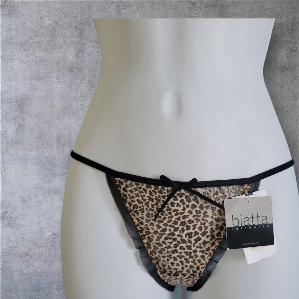 Y2k Biatta sexy micro thong Panties Animal Print Mesh Discontinued Sz 5/SM